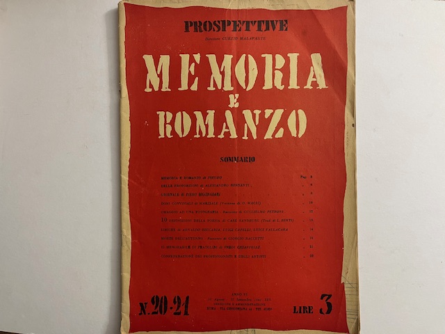 Prospettive. Direttore Curzio Malaparte. Memoria e romanzo. N. 20-21, anno VI, 15 agosto-15 settembre 1941